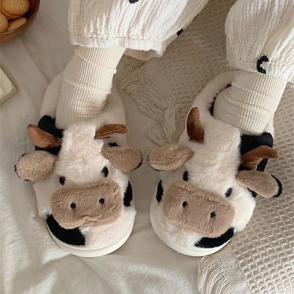 Ko-tofflor Plush Djurtofflor Plushtofflor med Bekvämt Kort Hår (37 38)