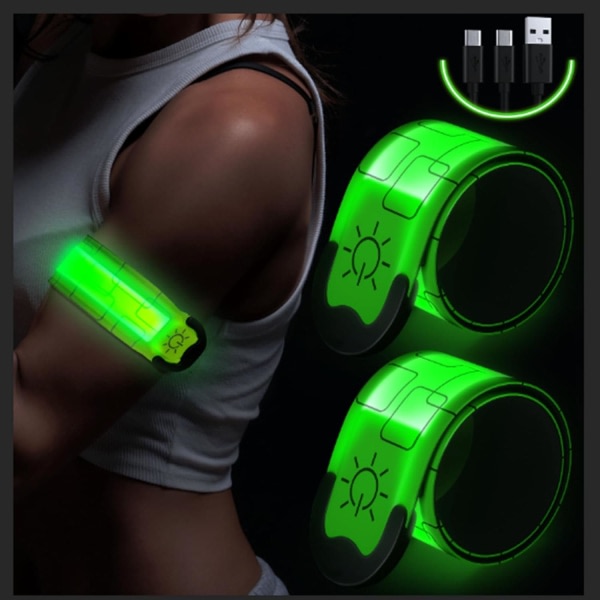 Uppladdningsbart LED-armband för nattlöpning (2-pack) - Reflexutrustning med hög synlighet - Justerbara ljusband för löpare röd