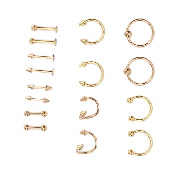 Nese studs sett i rustfritt stål, utsøkte forskjellige former, trygge, glatte, polerte overflater, nese studs for kvinner, gull 0.2