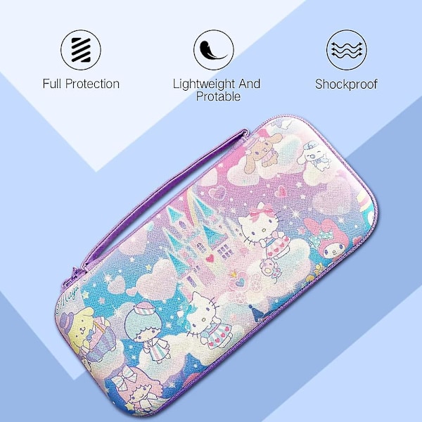 Søt Switch-etui for Nintendo Switch OLED, Kawaii Hard Shell Bærbar Reiseveske med 12 Spillkortplasser (Rosa Drøm Party)