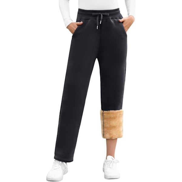 Fleeceforet Sweatpants Varm Sweatpants Med Lommer Vinterbukser Fluffy Sherpa Varm Bukser Snøre Sportsbukser Jogging Træning Casual Sort Svart L