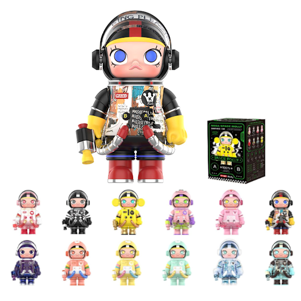 POP MART DIMOO Space Molly-figurer, Tilfeldig Design Actiondukker, Hjemmedekor, Bursdagsgaver til Jenter og Gutter (En Tilfeldig Blindboks)