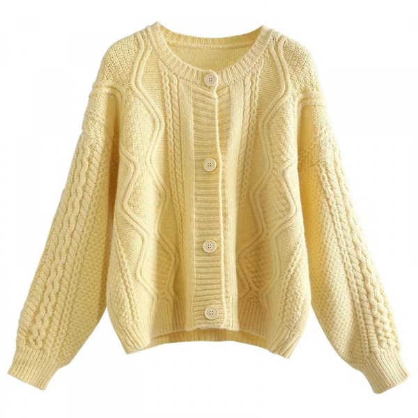 Dame langærmet knap ned besætning hals klassisk trøje strikket cardigan