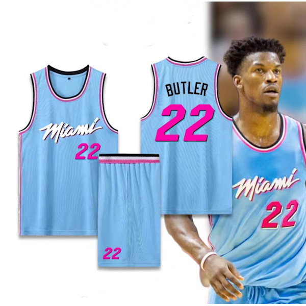 Basketballtrøjer Sportswear Jimmy Butler Miami Heat Nr. 22 Basketballtrøjer Voksne Børn Fodboldtrøjer City Edition Blå City Edition Blue Adult 2XL（170-175cm）