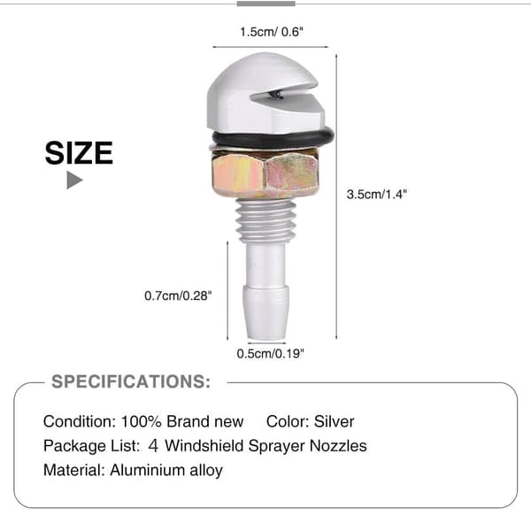 Windshield Washer Nozzle, Universal Car Auto Windshield Wiper Spray Nozzle Replacement Kit Silvery