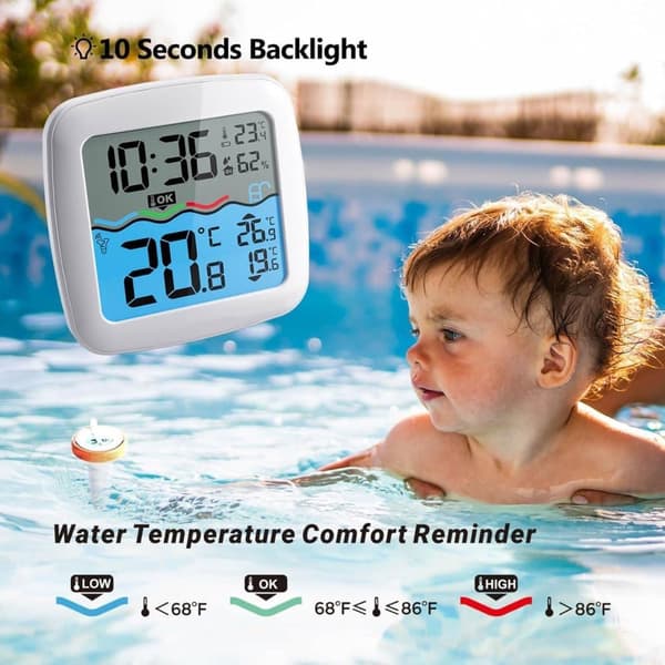 Trådløst Flydende Pooltermometer med LED-display, Vandtæt IPX8 - Til Pool & Spa_OF
