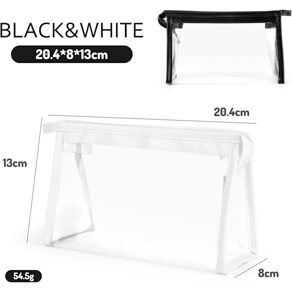 Transparent Pennfodral, Svart+Vit, PVC Sminkväska för Resor S