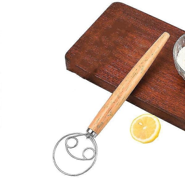 Melblander i rustfritt stål med trehåndtak, spiralvisp for egg