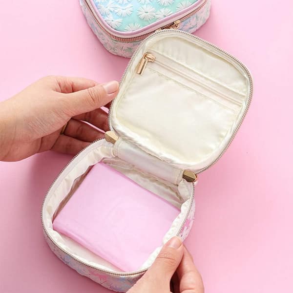 Sanitetsbind Taske Sanitetsbindpose Organizer Holder Broderi Opbevaringstaske til Udendørsrejser (Gradient Pink)