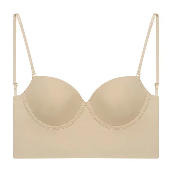 Lav rygg BH for kvinner Push Up Dyp V-hals Ryggløs BH Hudfarget Skin L