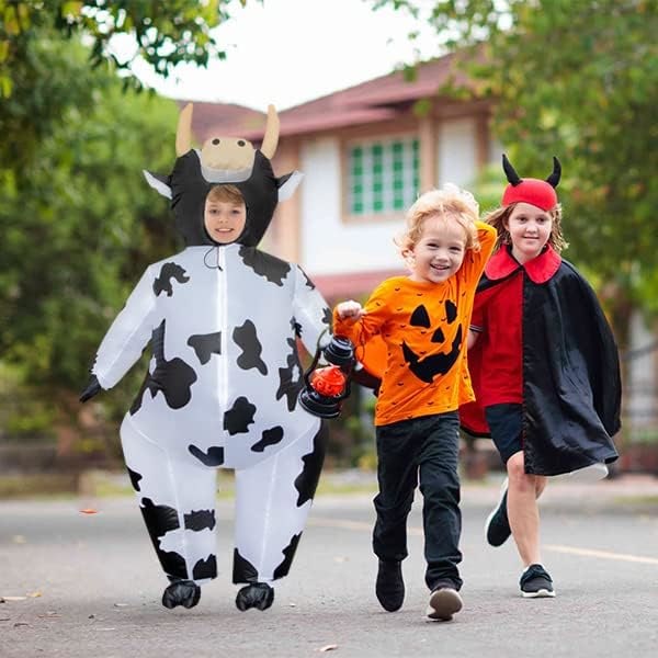 Oppustelig Ko-Kostume til Voksne Børn, Oppustelige Kostumer til Halloween Cosplay Fest, Sjove Oppustelige Kostumer til Kvinder Mænd Kids Cow