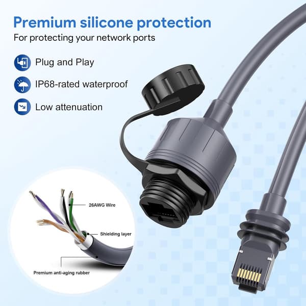 Ethernet-adapter egnet for Starlink Gen 3 & Mini - m/ 0,5 m vanntett kabelforlengelse