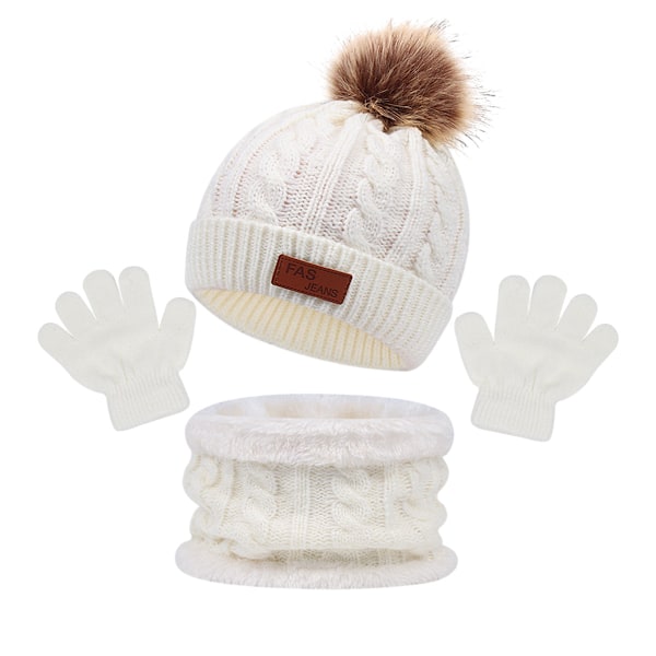 Tredelt vinterlue, skjerf og vottsett for barn, høst og vinter enkel-ball babylue Style-4 other-one-size