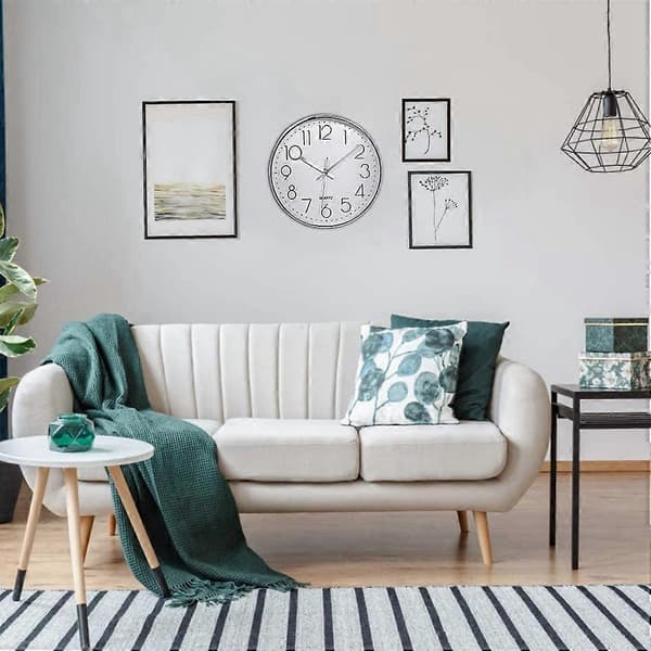 Modern Tyst Väggklocka för Hemmakontor Kök (25cm, Silver)
