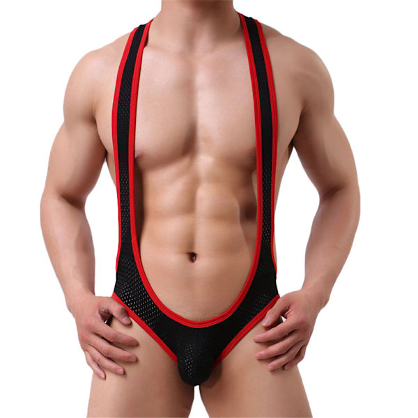 Mäns Silp En-Delad Trosor Mesh Vuxen Alla Hjärtans Dag Nattkläder Svart Black XL