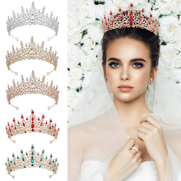 Legering Kronen Bryllup Tiara Krystal Rhinestone Krone ROSA Pink