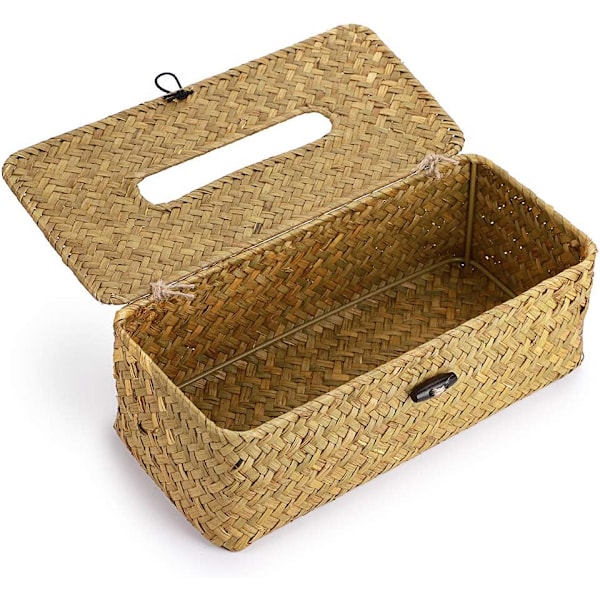 Rektangulär Tissue Box Dispenser i Vävda Rör, för Familj, Kontor