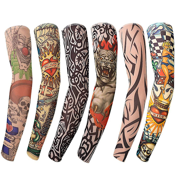 6 st Konst Arm Fake Tatuering Ärmar Skydd för Unisex Party Cool Man Kvinna Mode Tatueringar & Kroppskonst Tillfällig Vattentät