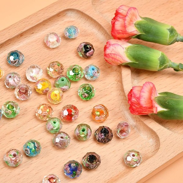60 stk. 10 mm glasperler Rose Blomst Guld Sand