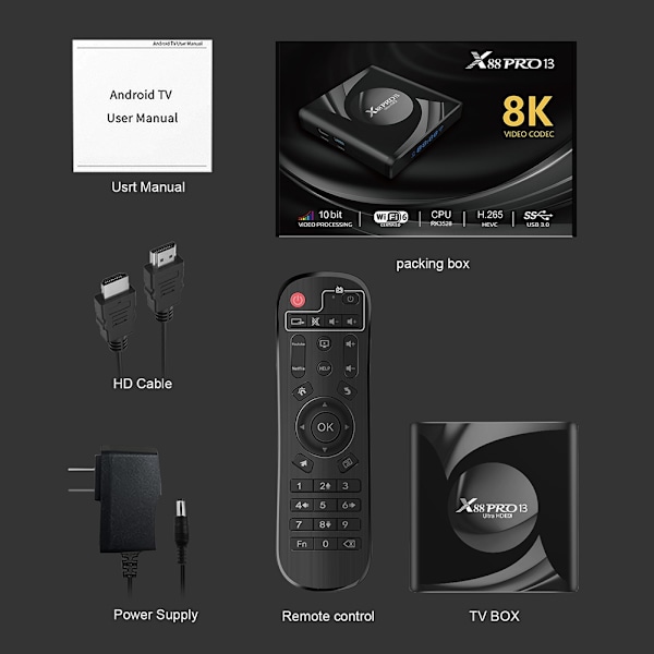 Android 13 TV Boks Wifi Medieafspiller Hjem til kontoret i soveværelset 2G 16G