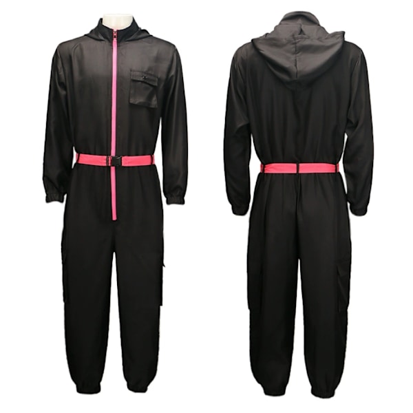 Ny version av Squid Game Cosplay Kostym Spel Jumpsuit Vuxen Män Svart Uniform med Bälte Cosplay Kläder Halloween Karneval Party A M