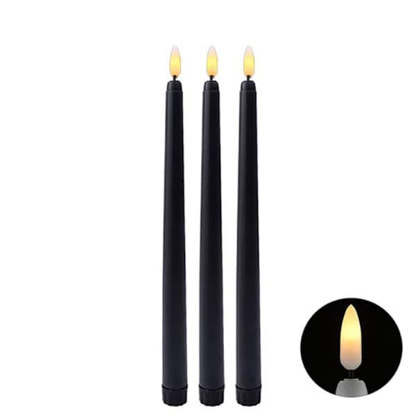 6 stk. Lange LED-lys Flammeløse Lys SORTE Sort Black Black