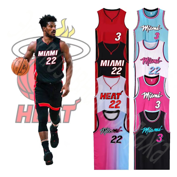 Koripallopaidat Urheiluvaatteet Jimmy Butler Miami Heat Nro 22 Koripallopaidat Aikuiset Lapset Jalkapallopaidat - Täydellinen Gradienttivärit Gradient colours Adult 4XL（180-185cm）