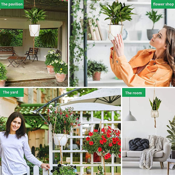 2 stk. Simple Blomsterpottenet (105cm), Kreativ Havearbejde Grøn Hængende Plante Hængende Kurv, Vævet Model Hamptov Bomuldstov Net