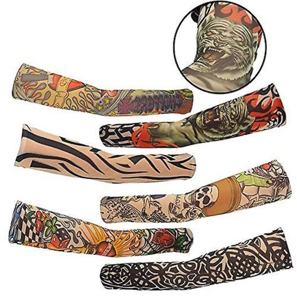 6 st Konst Arm Fake Tatuering Ärmar Skydd för Unisex Party Cool Man Kvinna Mode Tatueringar & Kroppskonst Tillfällig Vattentät
