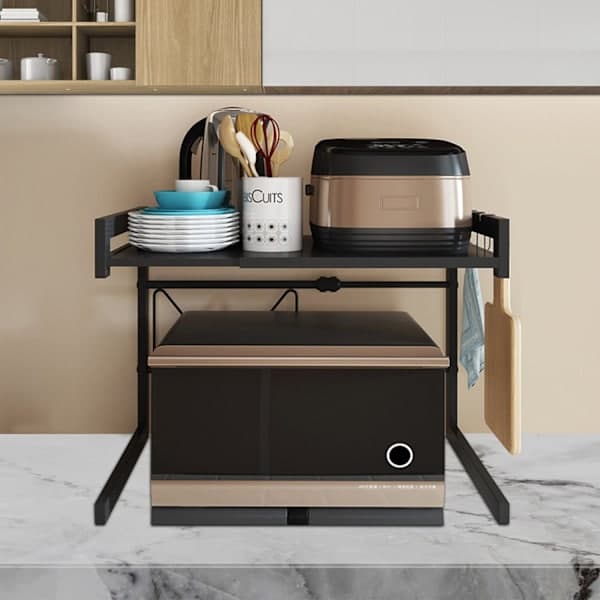 Microwave Oven Rack, Microwave Shelf, Microwave Holder, Organizer with 4 Hooks for Kitchen