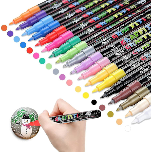 Akrylfärgpennor för Stenmålning Kit, Glas, hantverk, keramik, sten, tyg, trä, 18 Färger Permanent Markeringspenna, Konst och Hantverk Set för Vuxna Barn 18 color