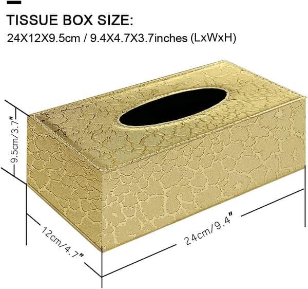 Stilren Tissue Box Holder i PU-Læder, Moderne Rektangulær Servietholder Papirdispenser (Gylden Lyn)