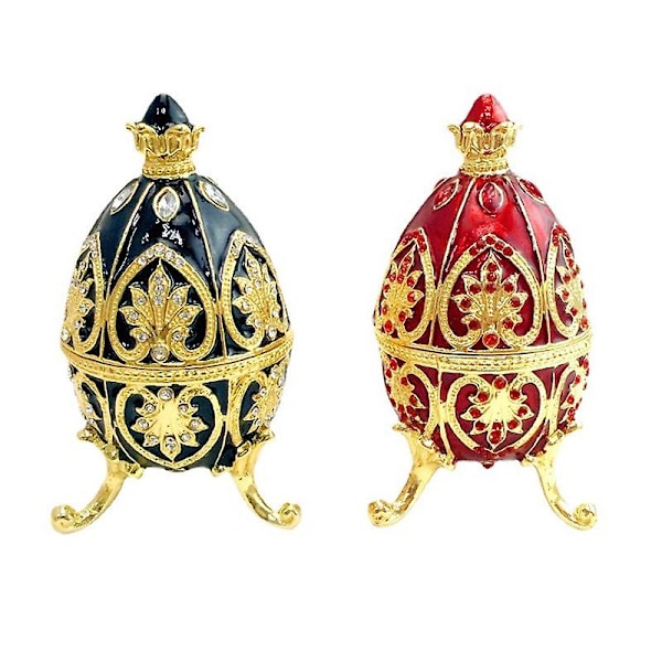 Handmålat Emaljerat Faberge Ägg Kunglig Stil Diamant Ägg Smyckeskrin för Halsband Armband Prydnad Heminredning Gåvor-D (röd)