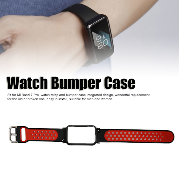 Åndbart silikonarmbånd med beskyttende bumpercover-tilbehør, der passer til Mi Band 7 Pro, sort rød og sort cover