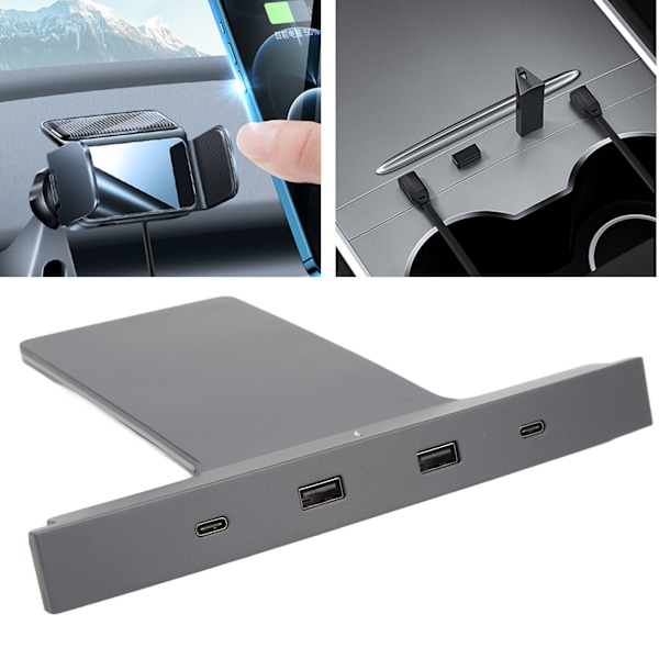 USB-hubb för bil med flera laddningsportar, smart dockningsstation, mittkonsol, sensoradapter, ersättning för Tesla 3 Y 2021+
