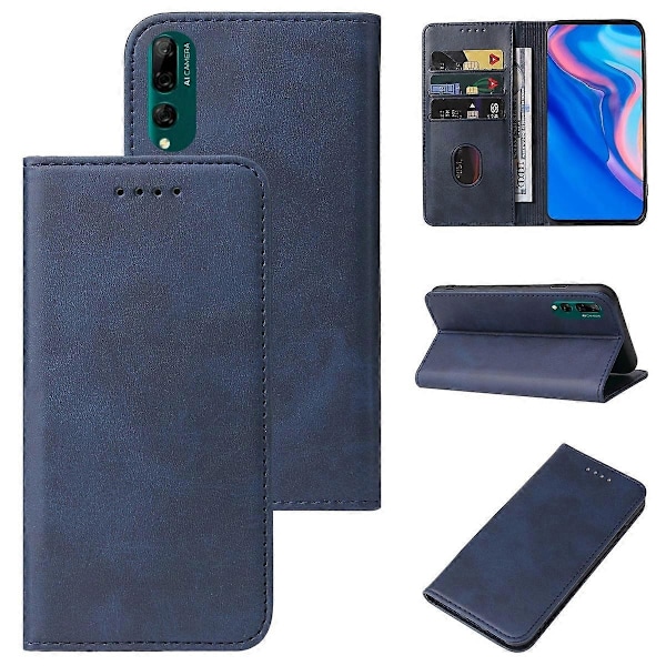 Kompatibelt med Huawei Y9 Prime 2019 Magnetisk Lukking Lær Telefondeksel-WELLNGS Blue