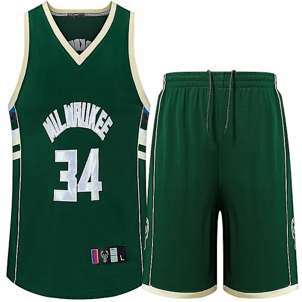 Bucks No. 34 Antetokounmpo Basketball Jersey Dragt Voksne Børn Komfort Fodboldtrøjer Grøn-WELLNGS Grøn green XXXL