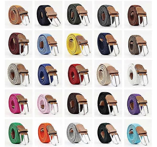 Sett med 2 Damebelter, avslappet, flettet, elastisk stoff, vevd stretch, elastiske belter