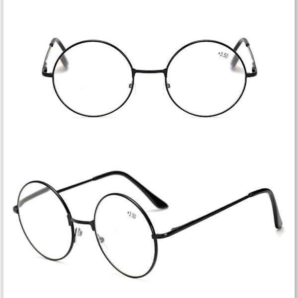 Retro Round Lukulasit Metallirunko Vintage Miehet Naiset +1.00~4.00 Musta Musta Black Strength 3.00