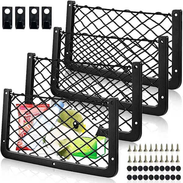Förvaringsnät för husbil, 4-pack, Lastnät Bil Förvaringsnät Husbil Skåpbil Förvaringslösningar med Plastram Elastisk Nätficka - Perfekt with 4 Hooks