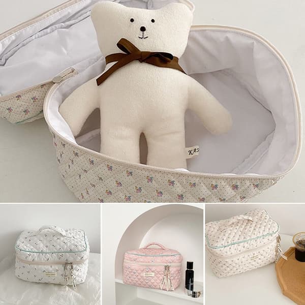 Flip Bomulls Sminkväska Bärbar Necessär Beige beige