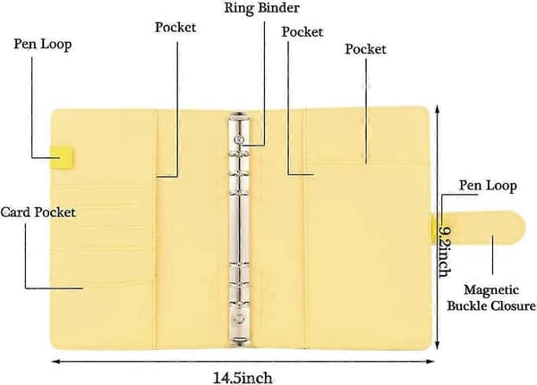 Ringbind i PU-læder, genopfyldelig 6-rings ringbind, notesbog og mødenotesbog