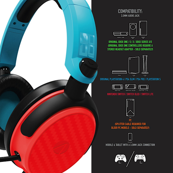 Stealth C6-100 -pelikuulokkeet Switchille, XBOXille, PS4/PS5:lle, PC:lle - Neon Sininen/Punainen