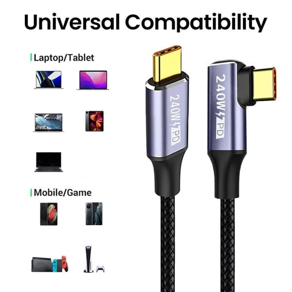 USB C Hurtigopladningskabel PD 240W SORT 1M Sort Black 1m