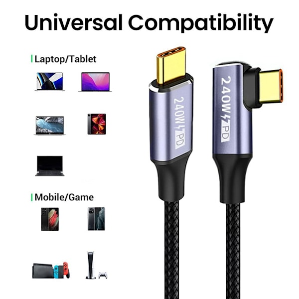 USB C Snabbladdningskabel PD 240W SVART 3M Svart Black 3m