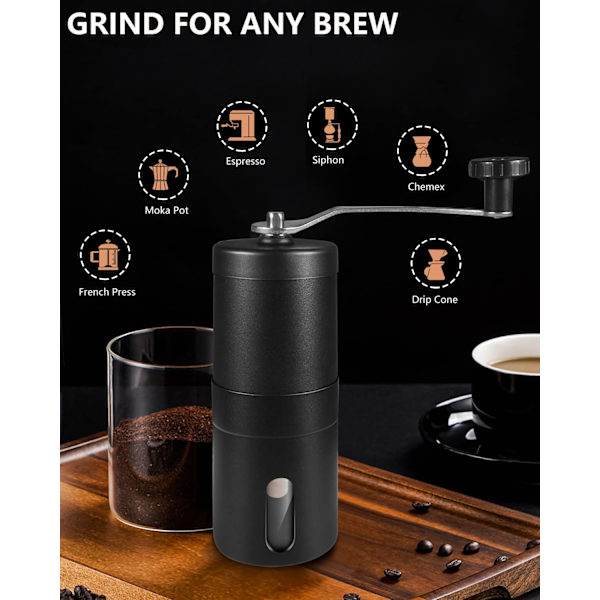 Mini manuel kaffekværn, justerbar grovhed, bærbar manuel kværn til kaffebønner, egnet til filterkaffe, espresso, stempelkande, mokka
