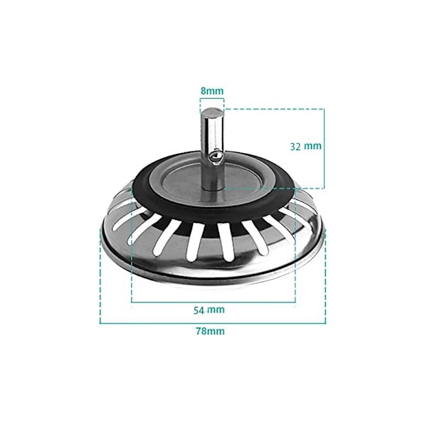 Diskpropp i rostfritt stål - 79 mm - Universell diskbänksplugg - Diskbänksplugg/handfatspropp - Kökspropp (2-pack)