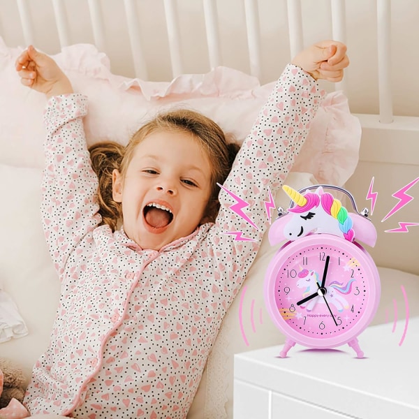 Unicorn väckarklocka för flickor, barn, söt sovrumsdekoration, icke-tickande si