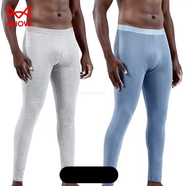 2-pack Värmeunderkläder för Män 50S Ren Bomull Vinter Varma Byxor Mjuk Elastisk Underdel Långa Kalsonger Herr U Konvex Leggings 1 1 l