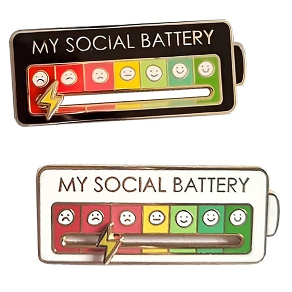 Sliding My Social Battery Pins Creative Interactive Emalj A 2PCS